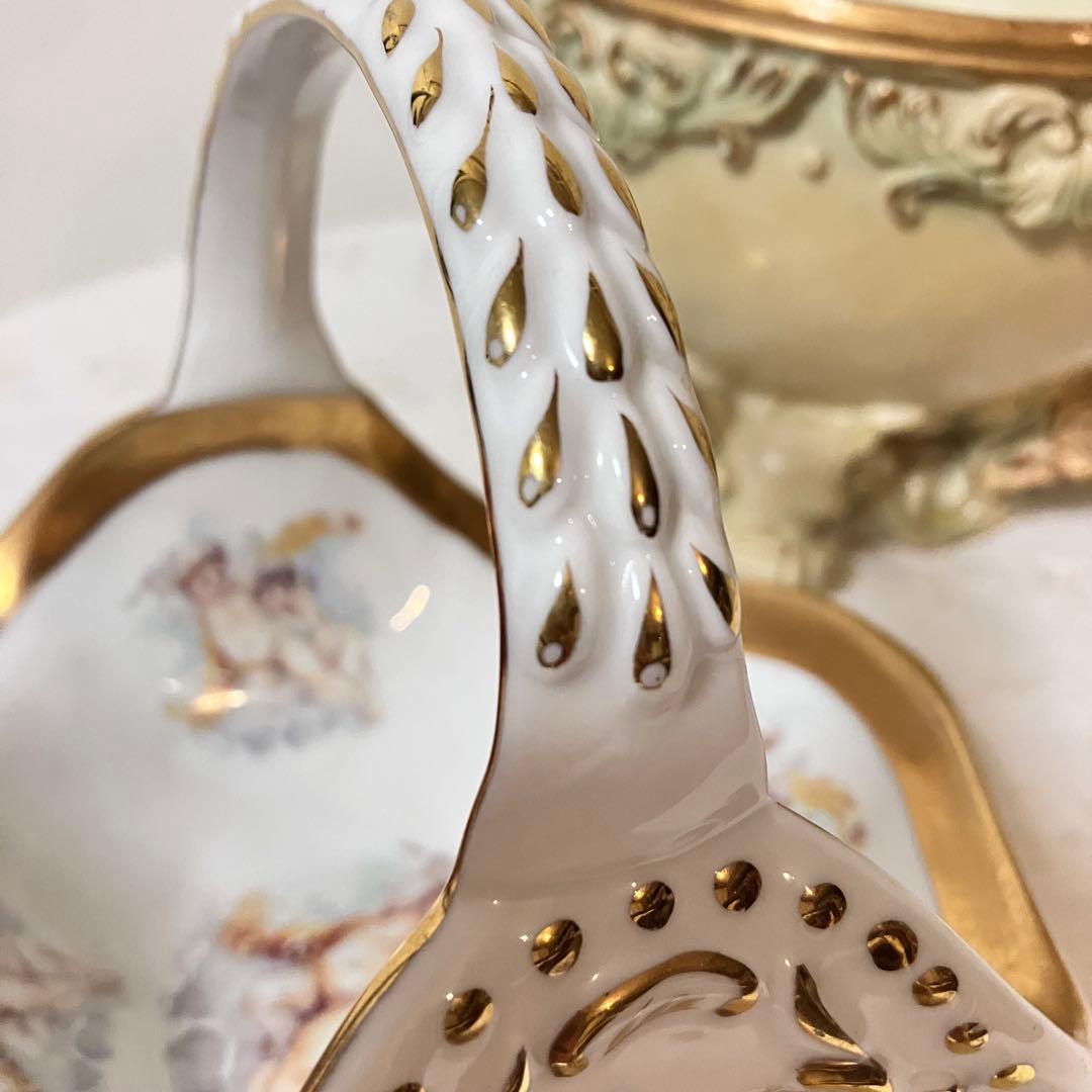 イタリア製 天使 エンジェル アンティーク調 置物 小物入れ／陶器製 バスケット