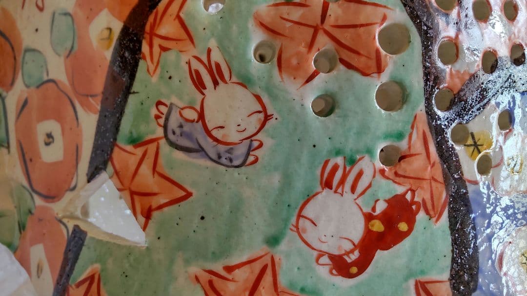 手作り工房 夕立窯 陶器 ランプシェード 未使用 うさぎ 手描き オブジェ