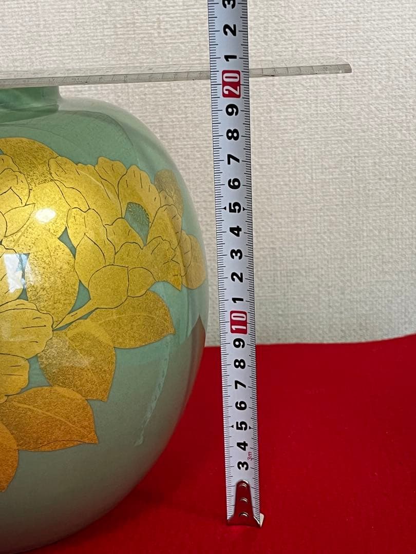 人間国宝 吉田美統 釉裏金彩 椿文 壷 共箱 共布 栞 Y32