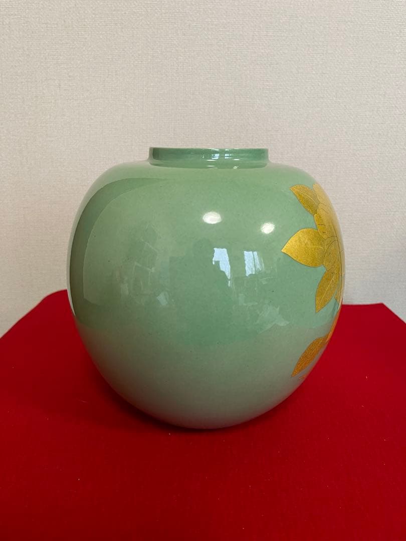 人間国宝 吉田美統 釉裏金彩 椿文 壷 共箱 共布 栞 Y32