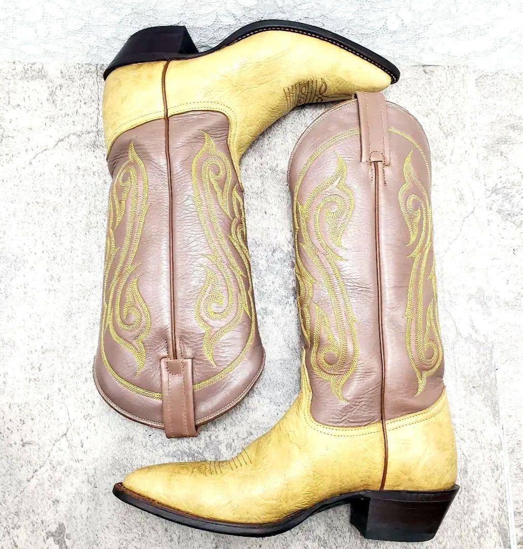 美品✨トニーラマ✨USA製 ウエスタンブーツ 23.5cm相当 レザー 刺繍