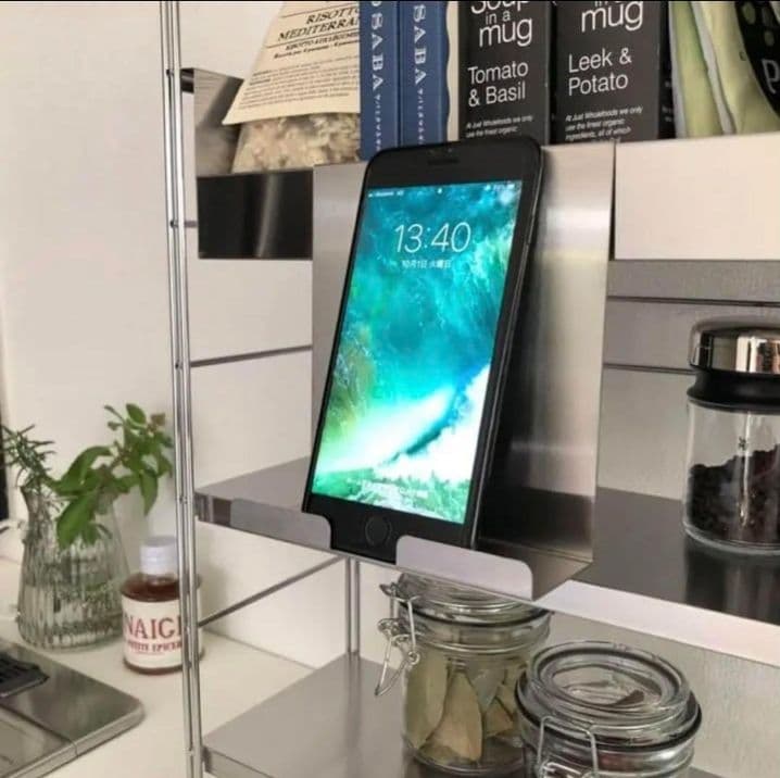 【日本製】ステンレス スパイスラック 幅68cm スマホホルダー付き