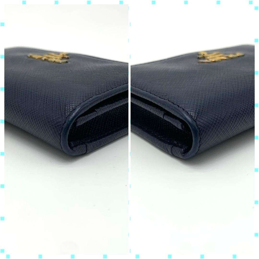 PRADA 名刺入れ カードケース ゴールド金具 サフィアーノ ネイビー