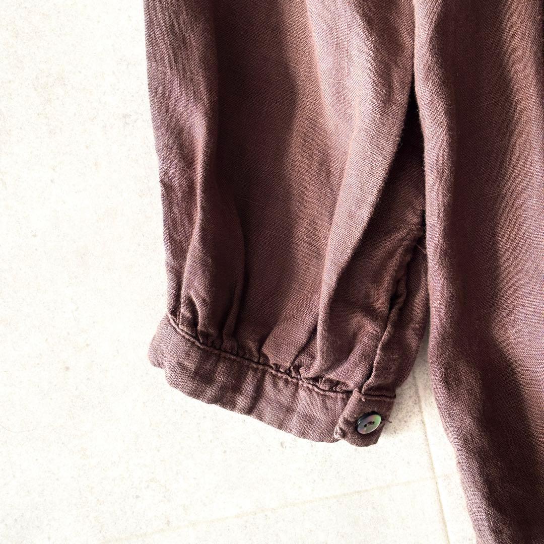極美品✨️ネストローブ リネン100%ギャザー長袖シャツ F 茶色 貝ボタン
