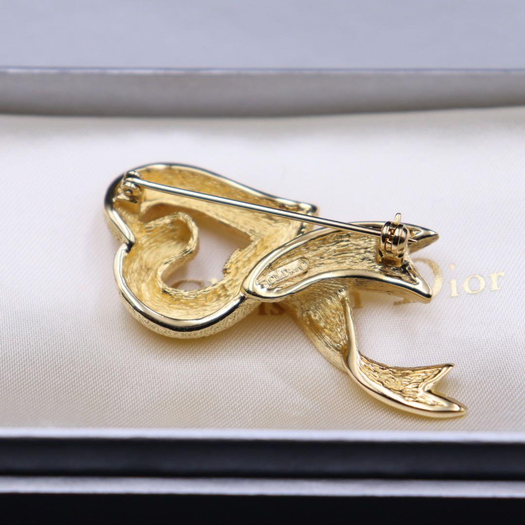 極美品❁︎ディオール ハート リボン ブローチ