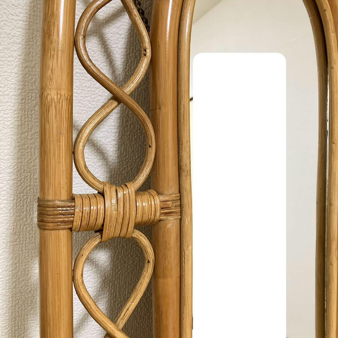 ヴィンテージ・ラタンスタンドミラー・鏡・壁掛けミラー・立て掛けミラー