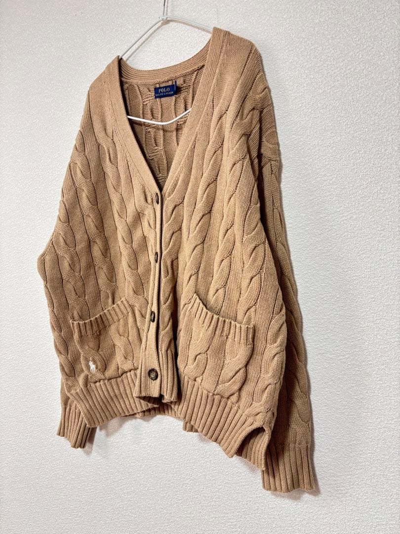 ラルフローレン　太ケーブル　カーディガン　ベージュ　L