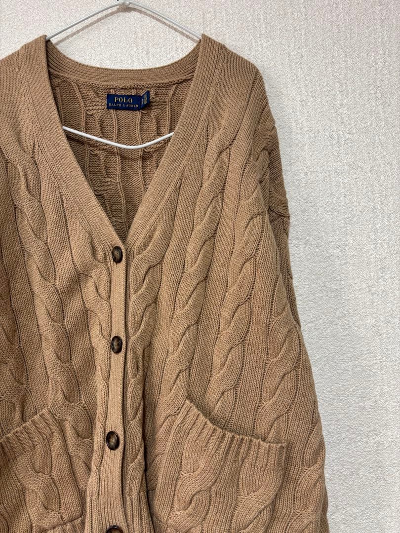ラルフローレン　太ケーブル　カーディガン　ベージュ　L