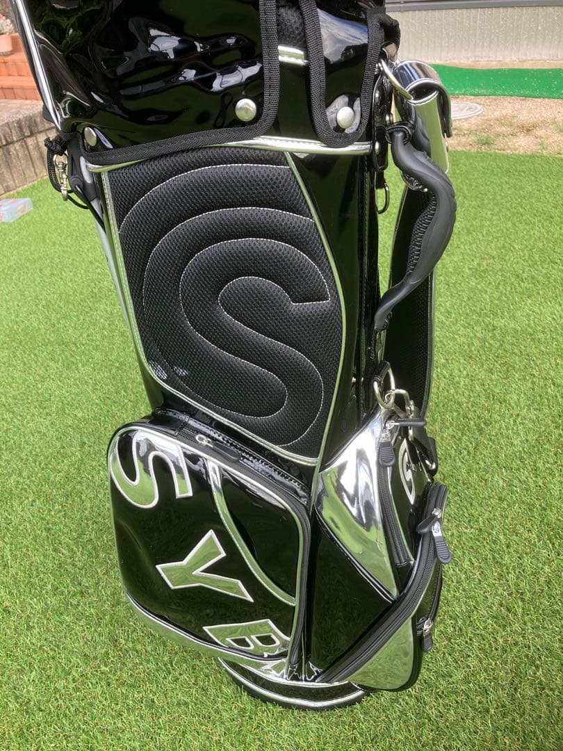 SYB ゴルフキャディーバック黒 シルバー　エナメル素材