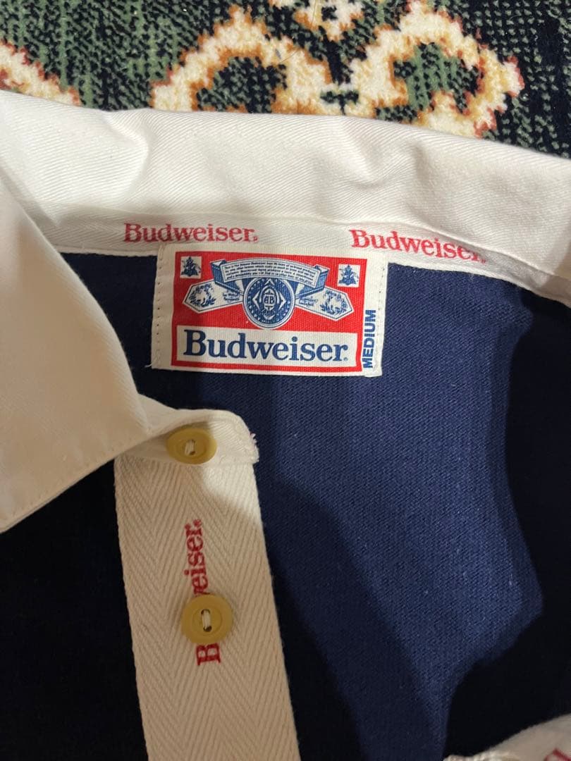 Budweiser ポロラガーシャツ M ネイビー/ホワイト