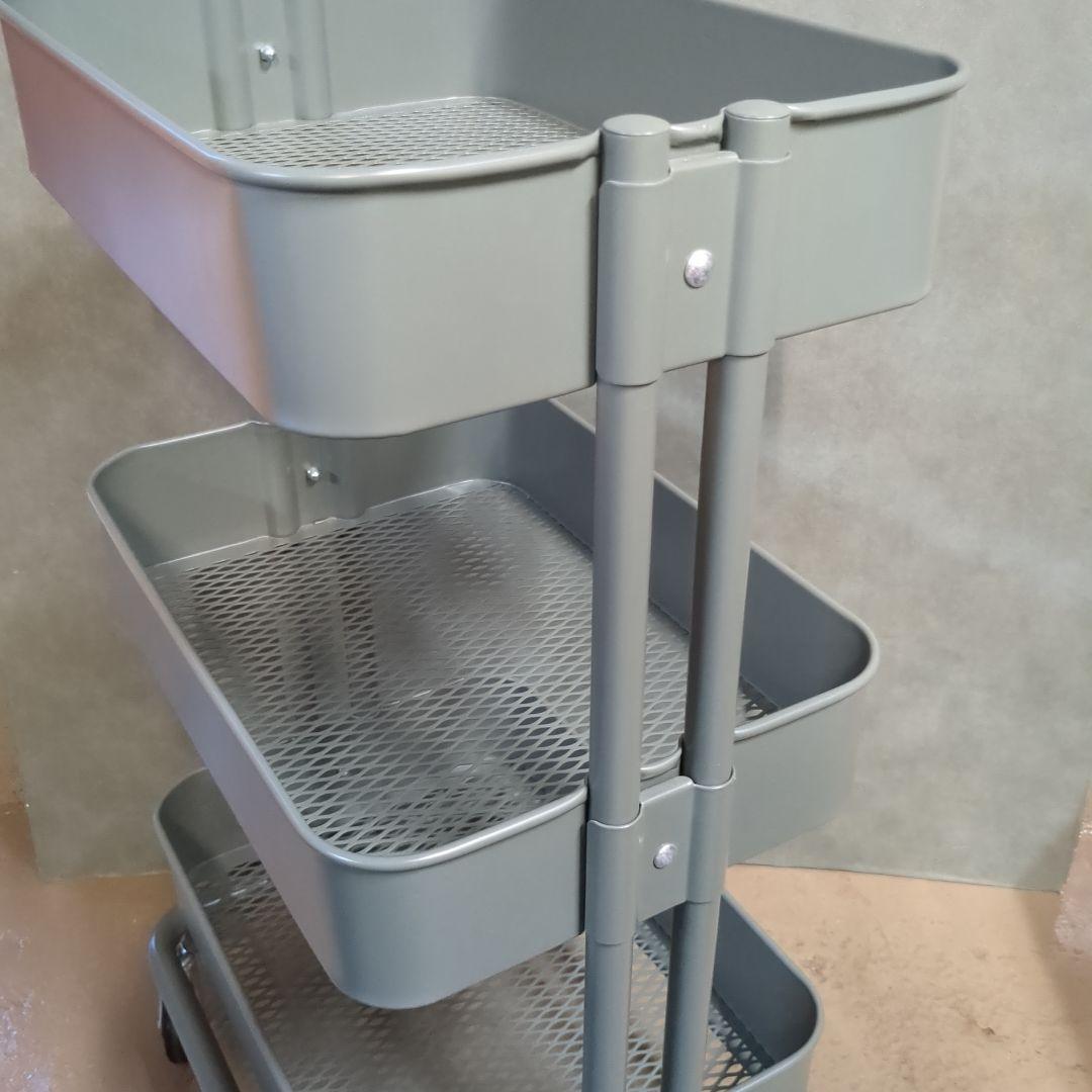 (s)ルッツ　 IKEAキャスター付き3段キッチンワゴン グリーンホワイト