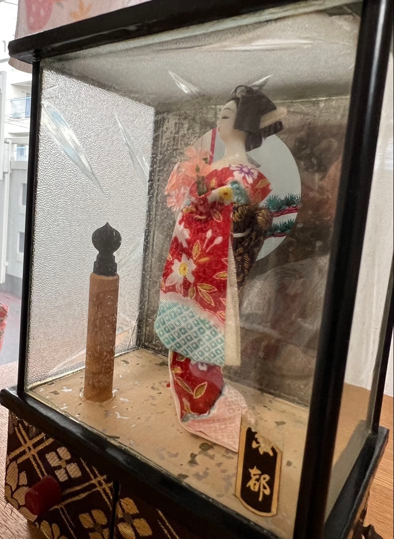 和風人形オルゴール 引き出し付き 京都 舞妓 祇園小唄 すりガラス