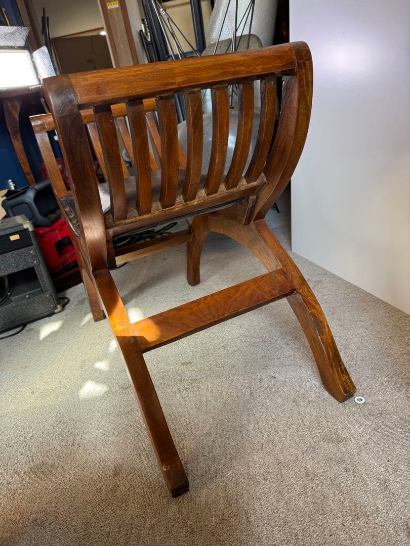 カルティニチェア スツール 本革鋲打ち バリ家具 アンティーク 椅子 当時物