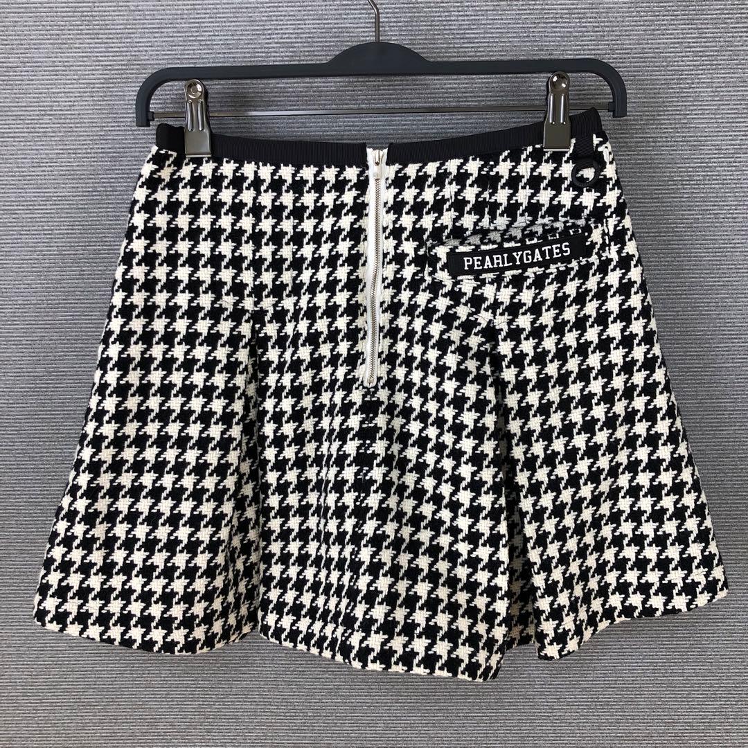 PEARLY GATES 千鳥格子柄 ウール フレア ミニスカート 0 ブラック