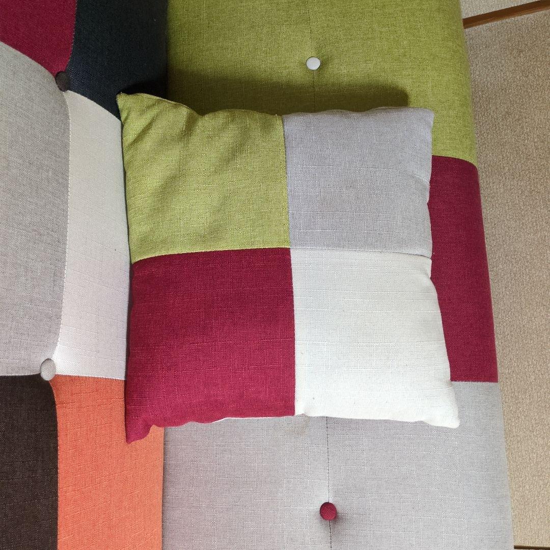 最終値下げ美品パッチワークソファベッド　リクライニング三人掛け　クッション付き☆