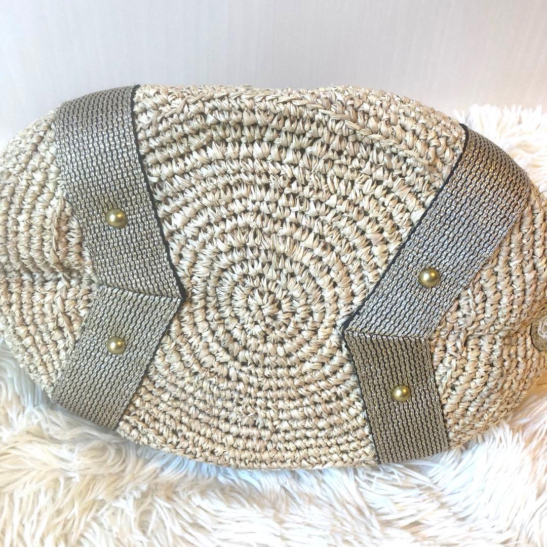 美品　VIOLAd'ORO ヴィオラドーロ　ラフィア　カゴバッグ　革　天然素材