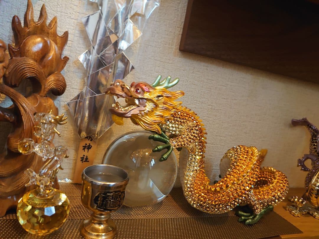 超開運 金運気 爆上げ⤴︎︎⤴︎︎ 龍 龍神 黄金龍 水晶 トルネード 龍置物
