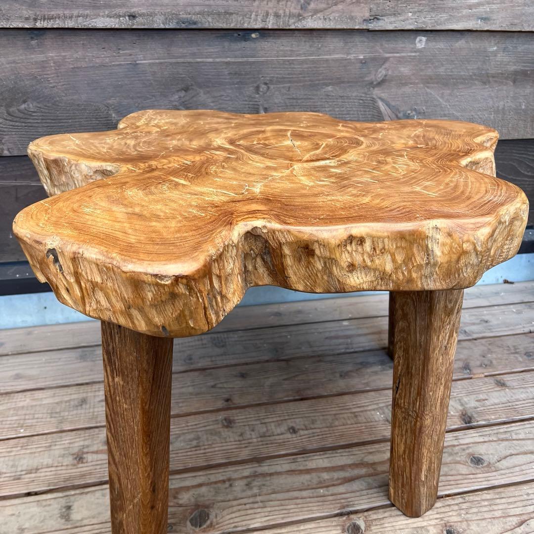 極厚 希少木材 オールドチーク材 切株テーブル 73cm ちゃぶ台 無垢材 机