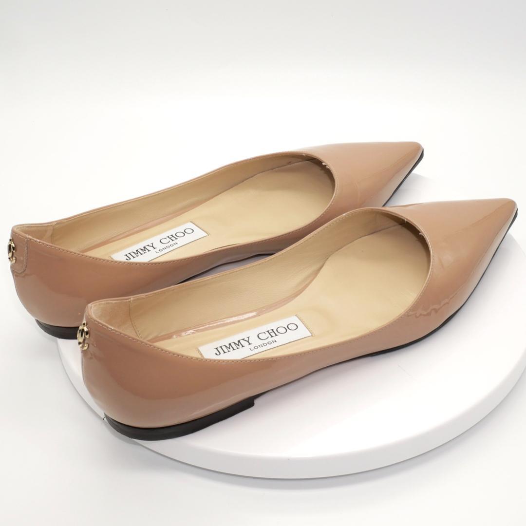 37.5　JIMMY CHOO　ジミーチュウ　フラット　ベージュ　ゴールドロゴ