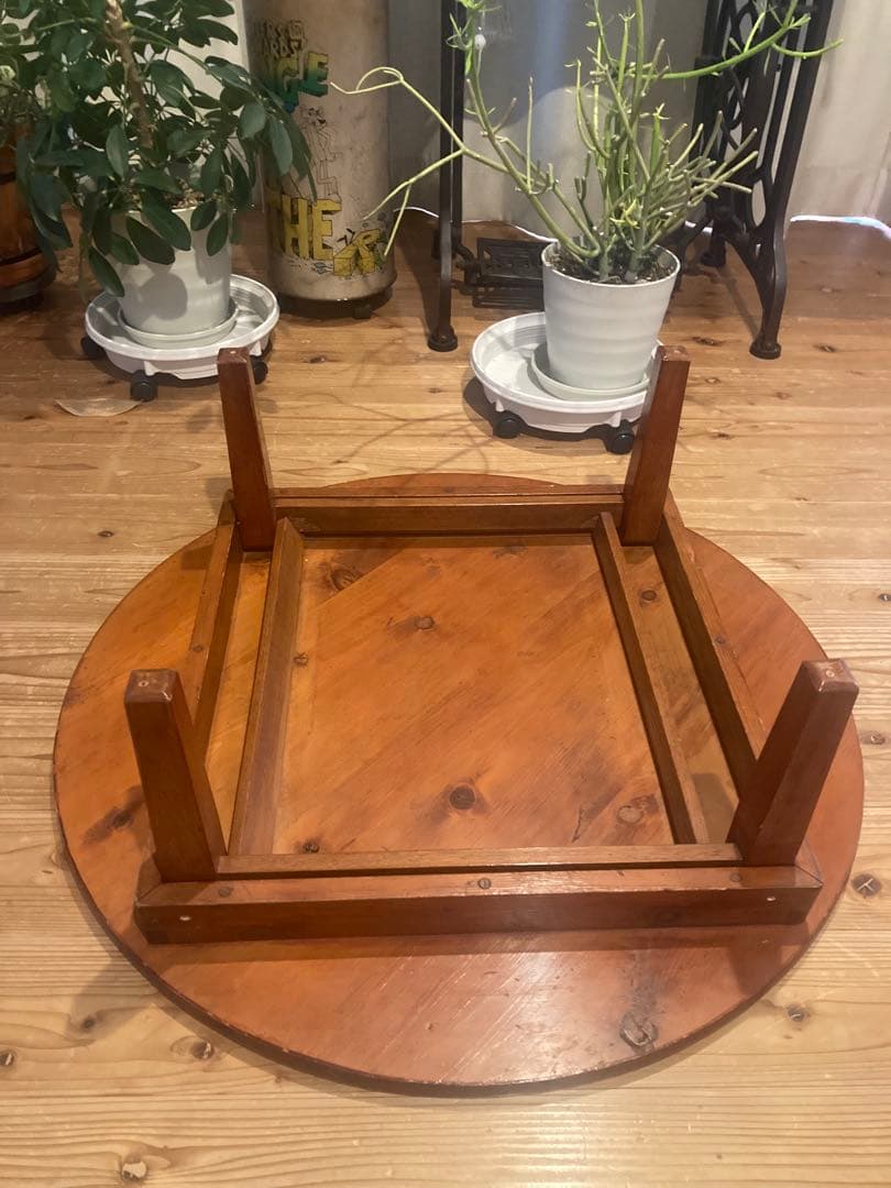 昭和レトロ　古い木製丸ローテーブル　折畳丸ちゃぶ台11直径765