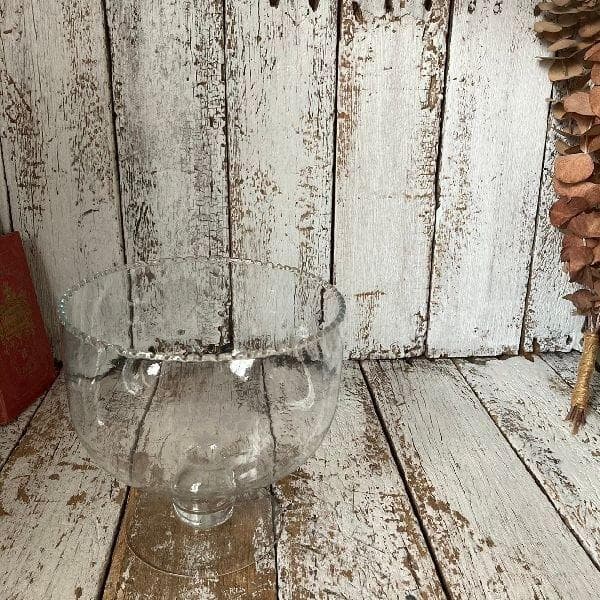 ヴィンテージ 波縁 気泡 ガラス 脚付 金魚鉢 古硝子 めだか鉢 磨りガラス