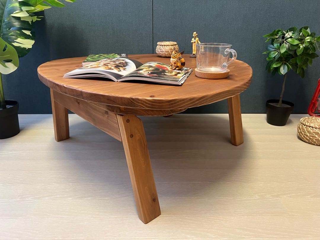 【送料無料】 ローテーブル おにぎり 約70cm 杉 ブラウン 折り畳み 木組脚