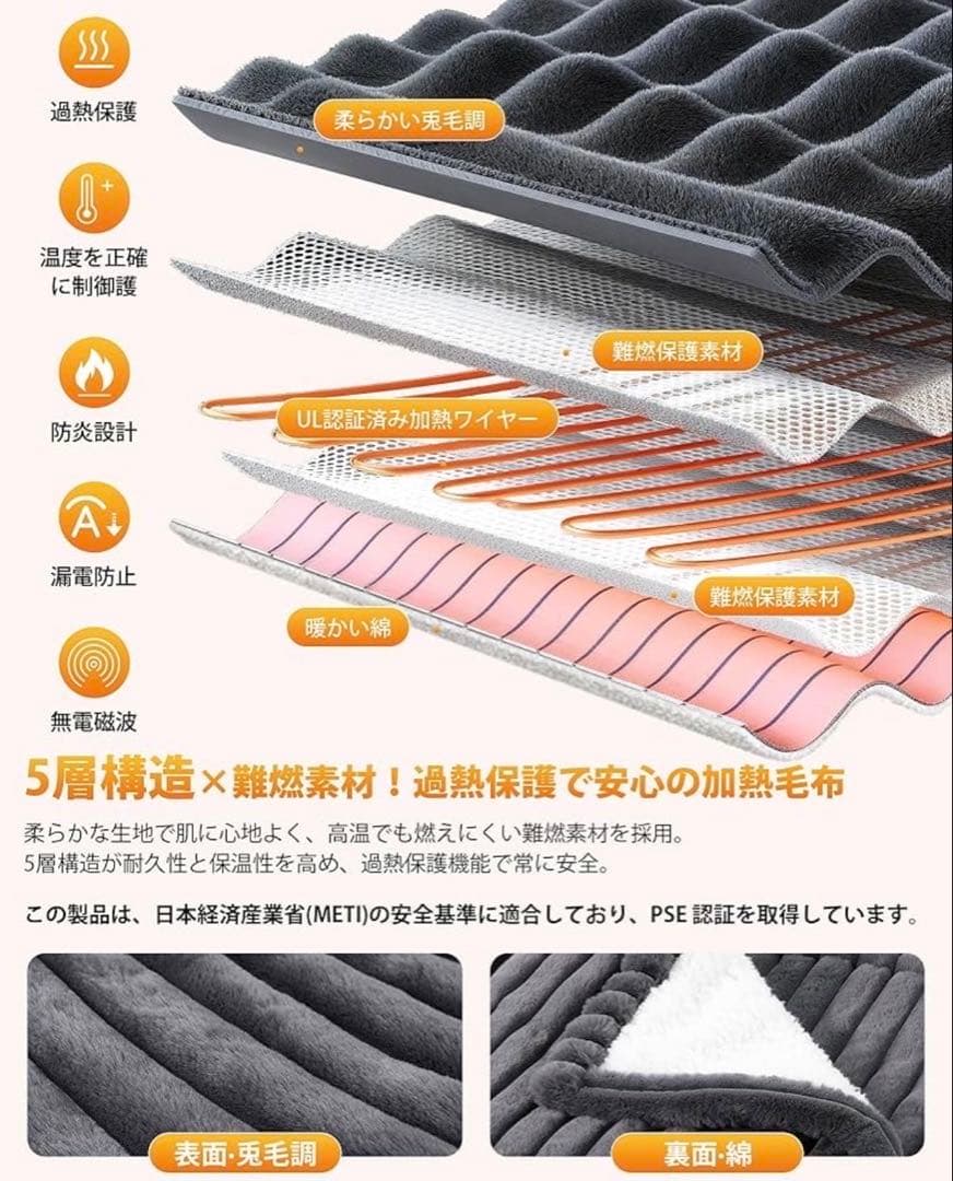 2個セット✨ 電気毛布 グレー 大判 190×130cm ラビットファー調 新品