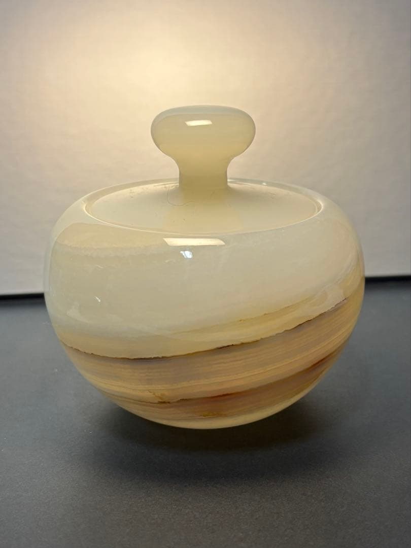 アフガンジェイド　蓋付き壺　630g 天然石の壺