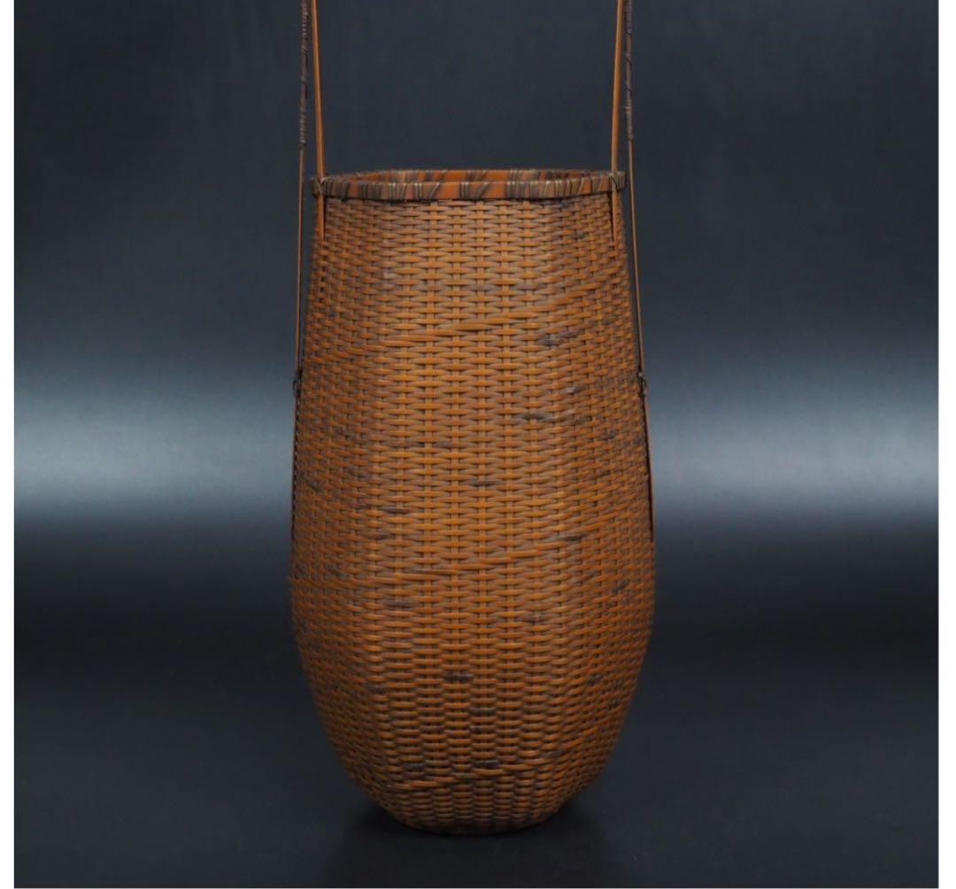 送料無料 伝統工芸士『森上 仁』作　竹細工　竹製花籠　花入れ　華道具茶道具