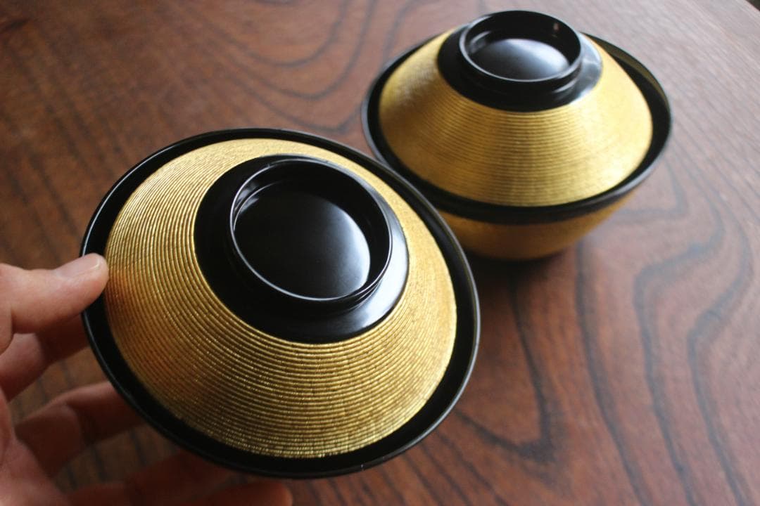 時代逸品！極上金塗糸目の美しいお椀2点（検輪島塗京塗雑煮椀