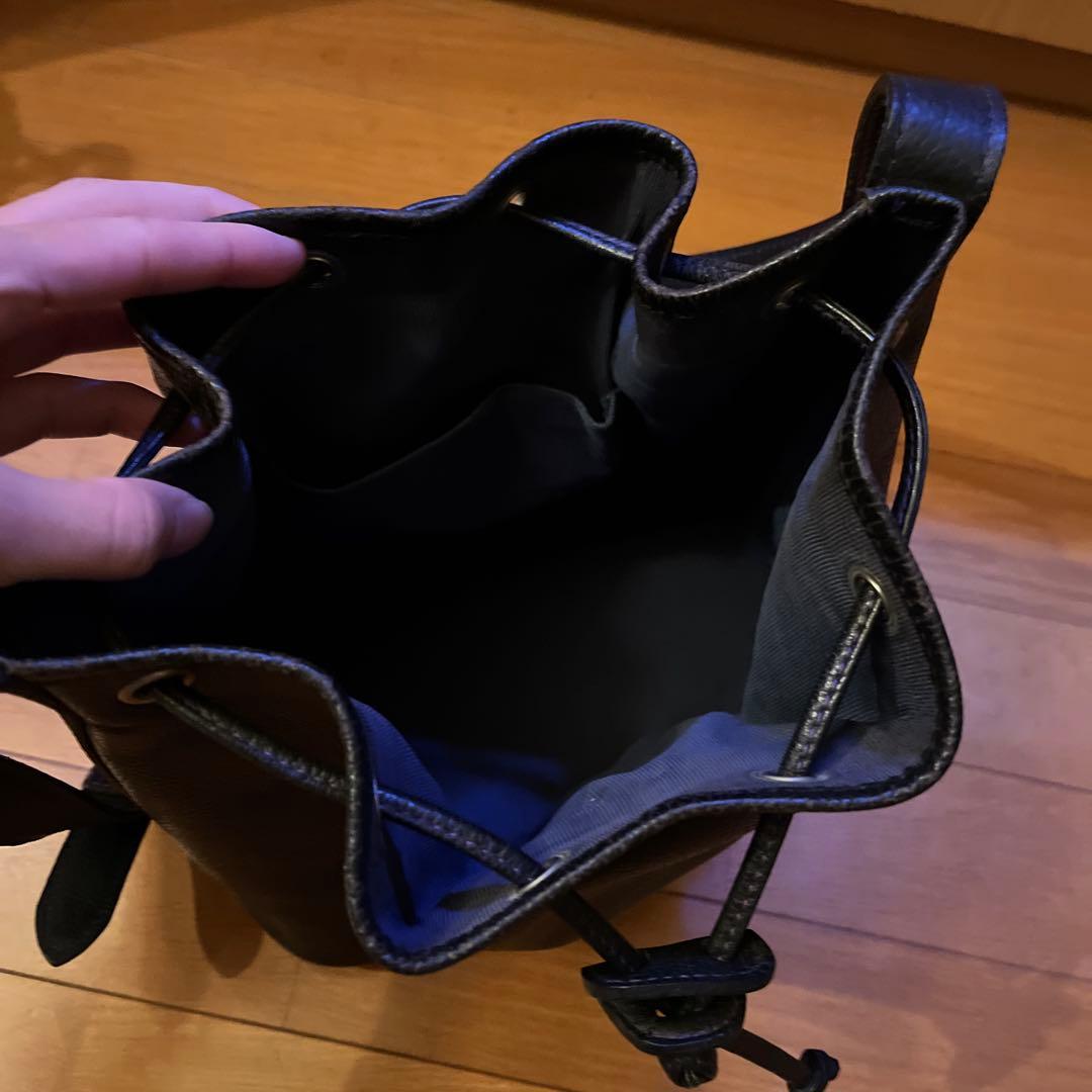 KENZO 黒 レザー ショルダーバッグ 巾着 紫ステッチ