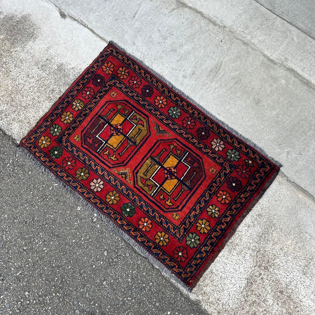 74cmx47cmバルラグ手織り絨毯ヴィンテージ ラグトルクメンラグ