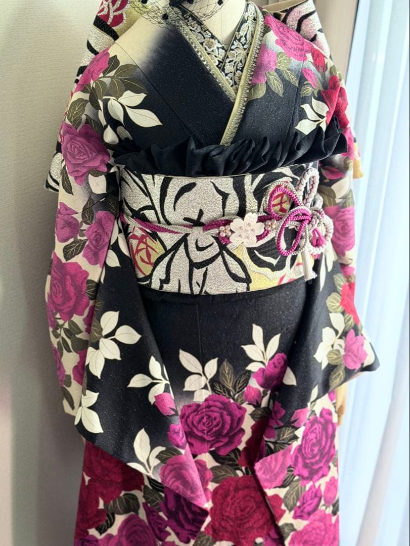 振袖　フルセット　黒バラ