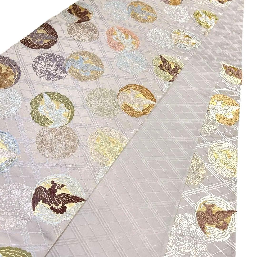 袋帯　唐織　格子　鳥紋　花紋　金糸　着物　054a p