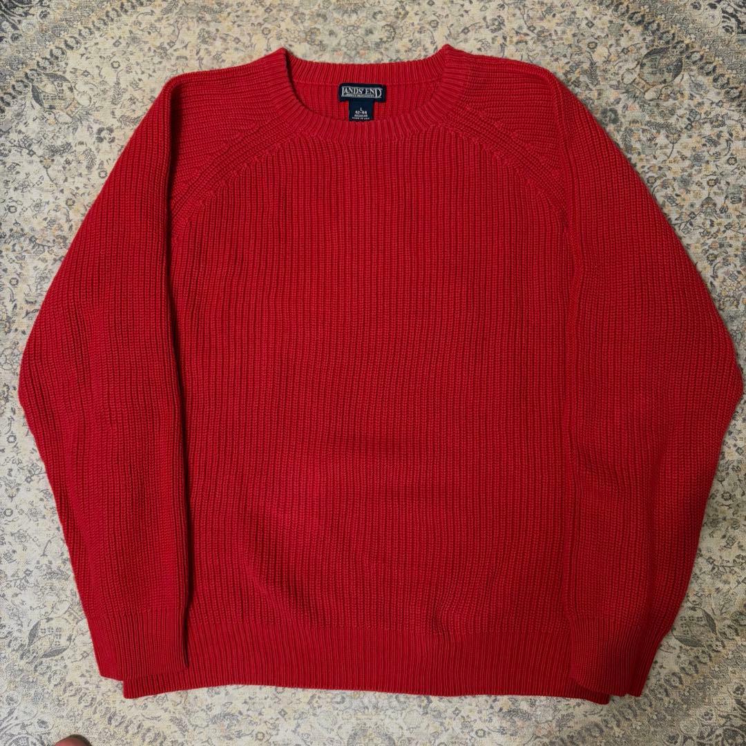 90s USA製 LANDS’END コットンニット ドリフターセーター 赤