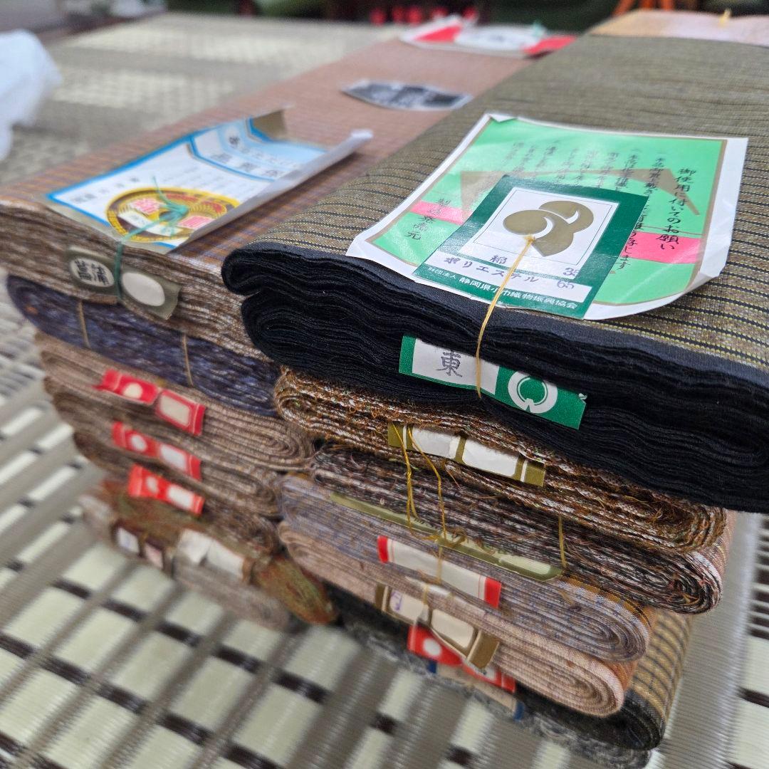 木綿 反物 14反 まとめ売り 格子　チェック柄 縞　茶　焦げ茶　丹前　まとめて