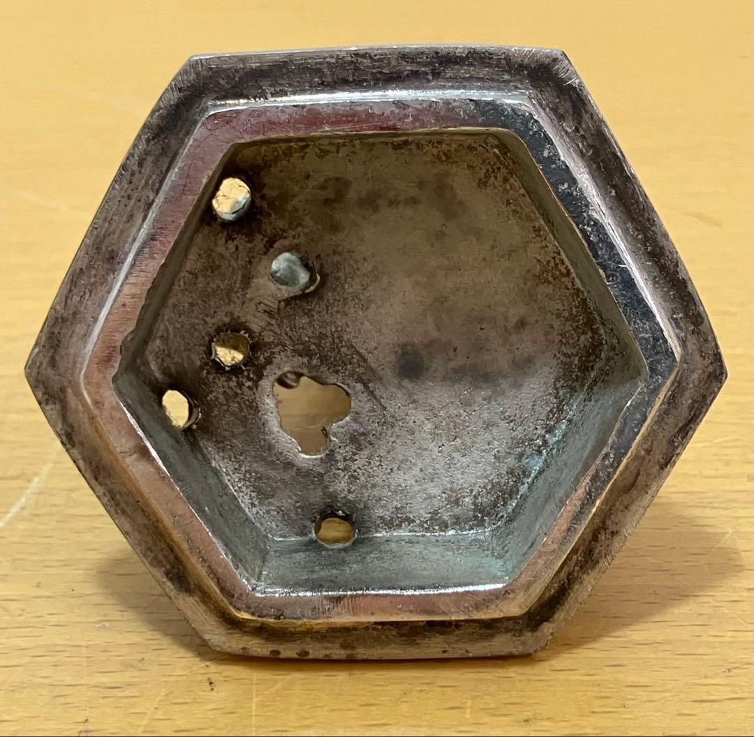 【香炉】六角形の香炉　元成作　獅子飾り付蓋　鳳凰耳飾　獅子三足