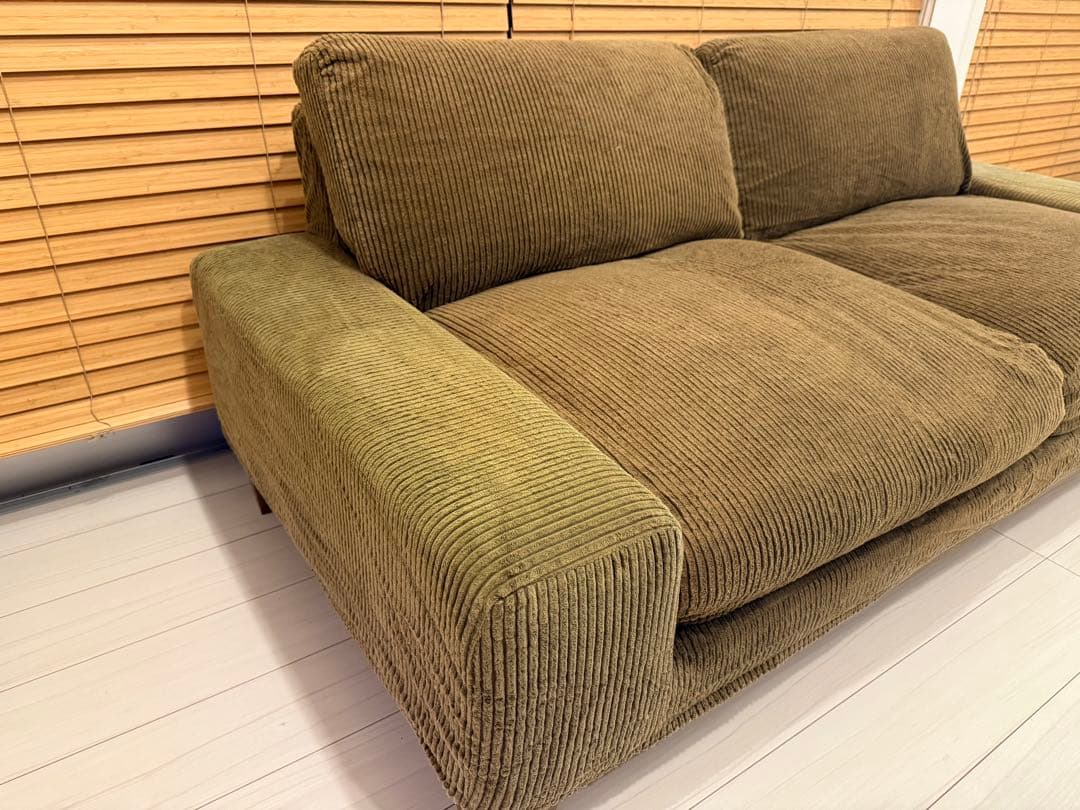 Re:CENO 3人掛けソファー folk（オリーブ：コーデュロイ／12cm脚）