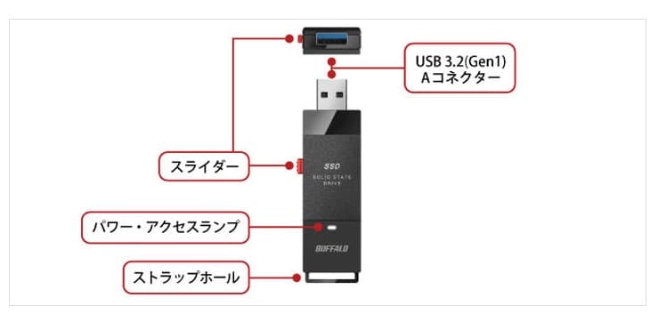 BUFFALO 外付けスティック型SSD 2TB★極美品・使用頻度少ない