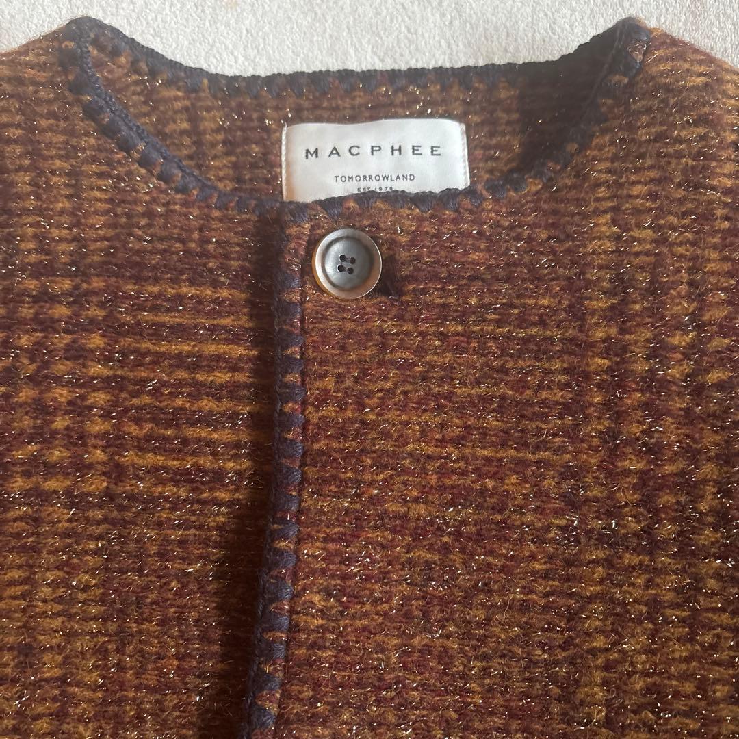 タグ付き　MACPHEE チェックスパーク　ノーカラージャケット　36