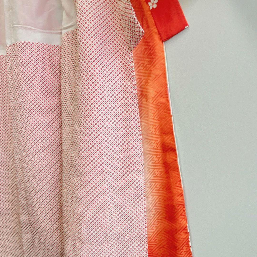 フルセット七五三　7歳女の子　着物＆帯＆簡単半衿＆小物　オレンジ地　比翼　祇園祭