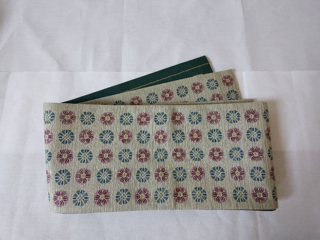召しませ花　半幅帯　リバーシブル　絹