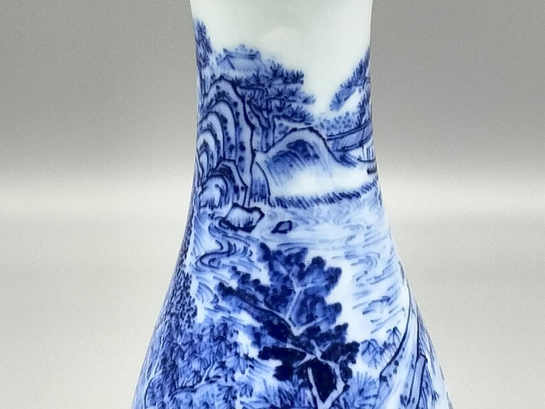 無形文化財 13代玉泉作 染付山水文尺立　共箱 茶道具 三川内焼