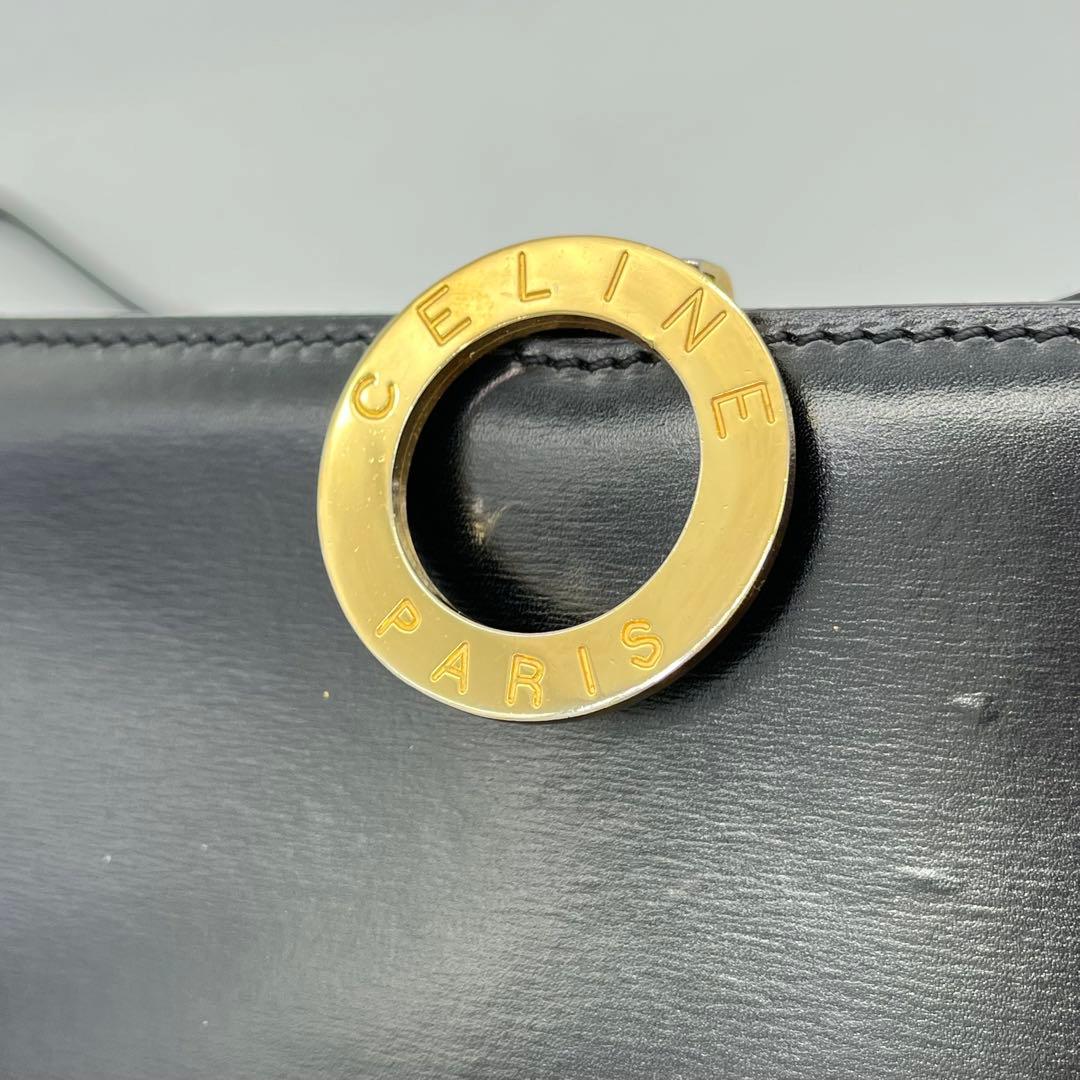 CELINE ショルダーバッグ 斜めがけ サークルロゴ 黒 レザー 保存袋付き