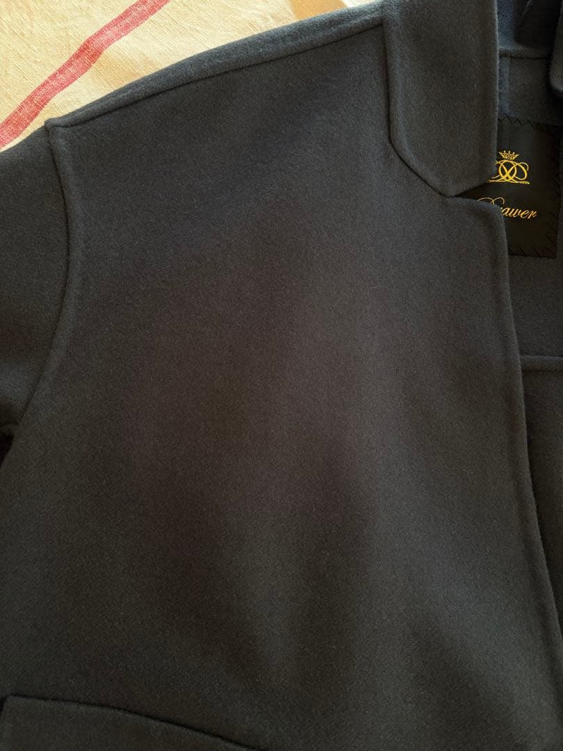 ダークグレーネイビーノーカラー コート