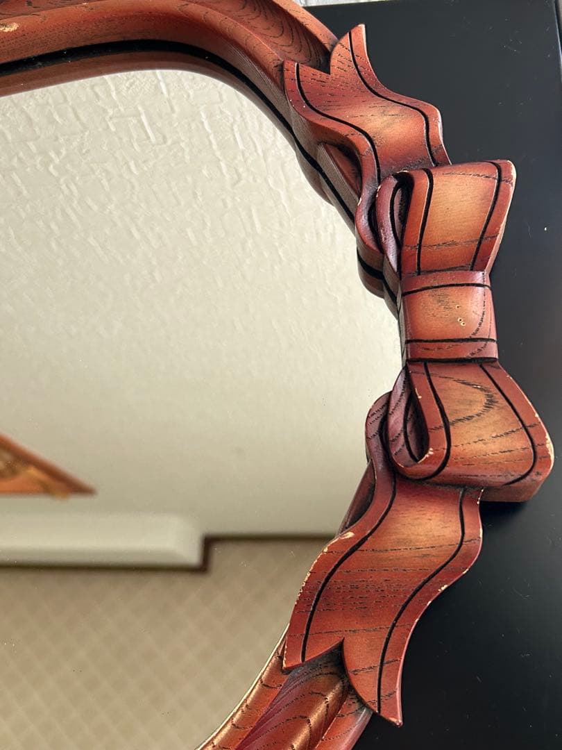 アンティーク　ニッカ　壁掛け鏡　リボン　ウォールミラー　昭和レトロ　ビンテージ