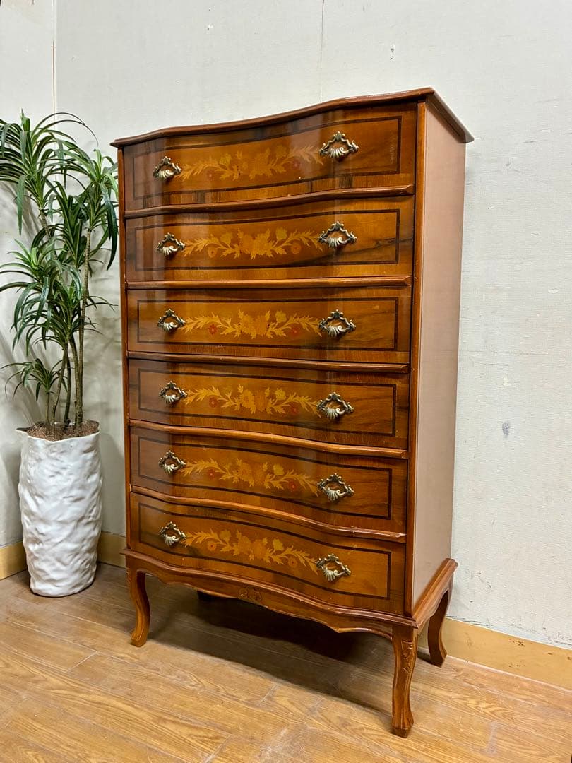 管458☆イタリア製☆アンティーク☆象嵌細工☆ヴェローナクラシック☆6段チェスト