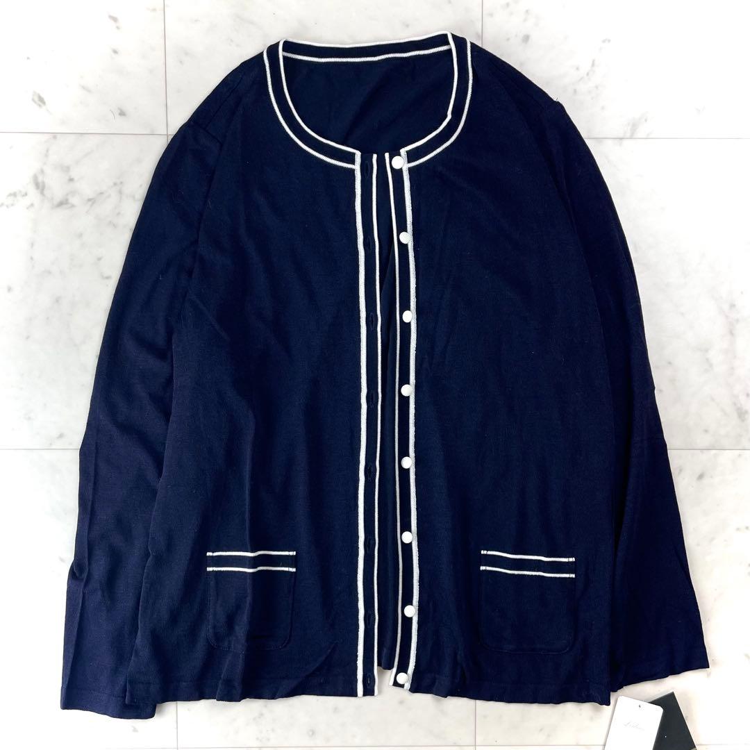 未使用タグ付 レリアン13+大きいサイズ アンサンブルニット ネイビー定価4万円