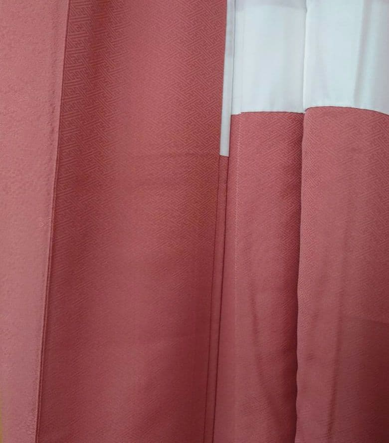 【美品】色無地フルセット　一つ紋　草花地紋　乾鮭色　正絹　袷　唐織六通袋帯