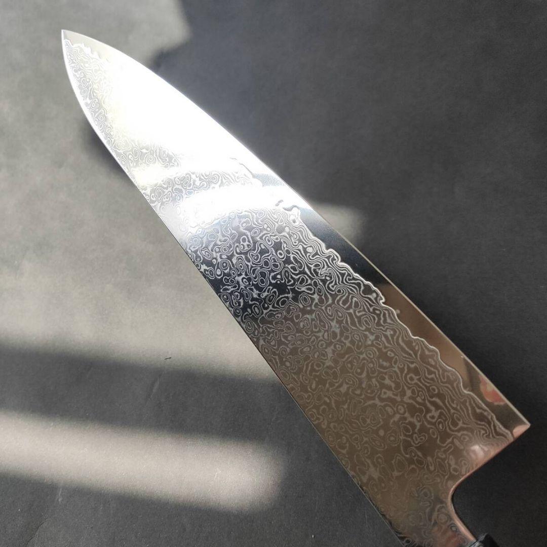 鏡面ダマスカス67層V金10号鏡面牛刀240mm 黒檀白水牛柄